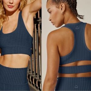 Beyond Yoga Work It Over Long Line Bra in Nocturnal Navy Small NEW MSRP $70